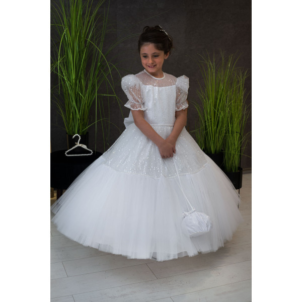 HANDMADE WHITE FIRST HOLY COMMUNION DRESS T-115 HANDMADE WHITE FIRST HOLY COMMUNION DRESS T-115