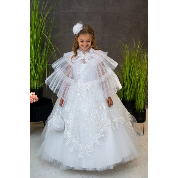 HANDMADE WHITE FIRST HOLY COMMUNION DRESS T-110 HANDMADE WHITE FIRST HOLY COMMUNION DRESS T-110