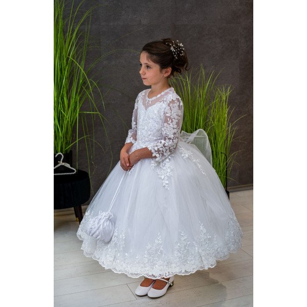 HANDMADE WHITE FIRST HOLY COMMUNION DRESS T-103 HANDMADE WHITE FIRST HOLY COMMUNION DRESS T-103