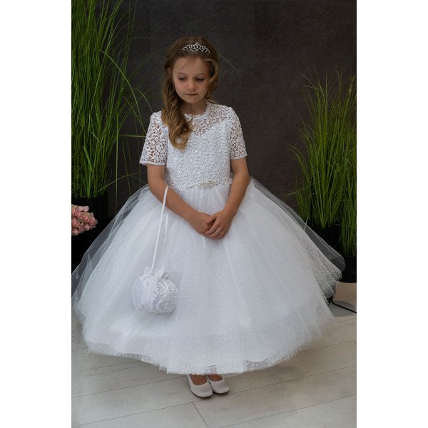 HANDMADE WHITE FIRST HOLY COMMUNION DRESS T-107 HANDMADE WHITE FIRST HOLY COMMUNION DRESS T-107