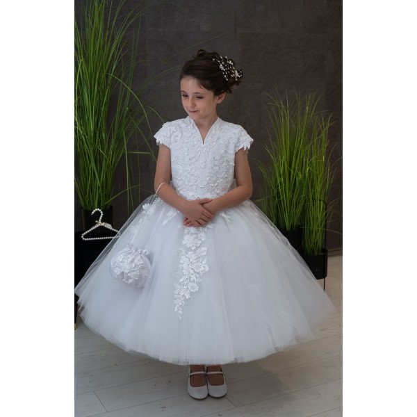 HANDMADE WHITE FIRST HOLY COMMUNION DRESS T-125 HANDMADE WHITE FIRST HOLY COMMUNION DRESS T-125