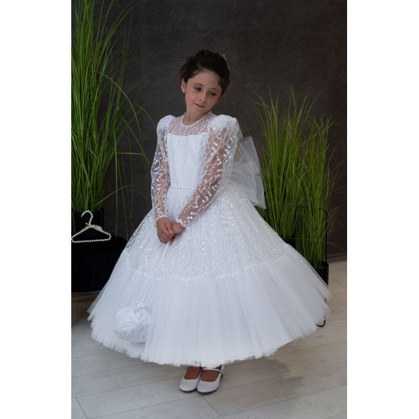 HANDMADE WHITE FIRST HOLY COMMUNION DRESS T-126 HANDMADE WHITE FIRST HOLY COMMUNION DRESS T-126