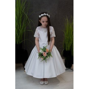 White Handmade Ballerina Length First Holy Communion Dress Style DELIA SHORT
