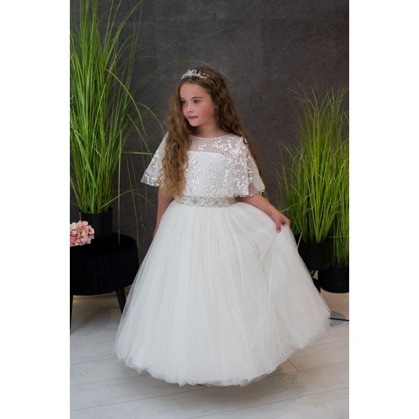 Handmade Ivory Ballerina Length First Holy Communion Dress Style CENNET SHORT IVORY Handmade Ivory Ballerina Length First Holy Communion Dress Style CENNET SHORT IVORY