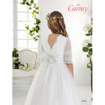 IVORY/MINT HANDMADE FIRST HOLY COMMUNION DRESS STYLE 2102
