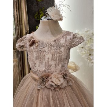 Beige/Pink Flower Girl/Special Occasion Dress Style 2414