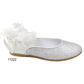 HANDMADE IVORY GLITTER FIRST HOLY COMMUNION SPANISH SHOES STYLE 17222