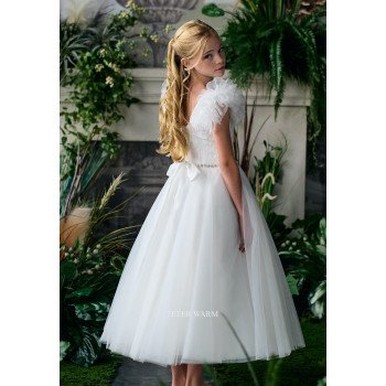 TETER WARM IVORY HANDMADE FIRST HOLY COMMUNION DRESS STYLE ES03