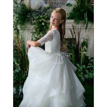 TETER WARM IVORY HANDMADE FIRST HOLY COMMUNION DRESS STYLE FR06N