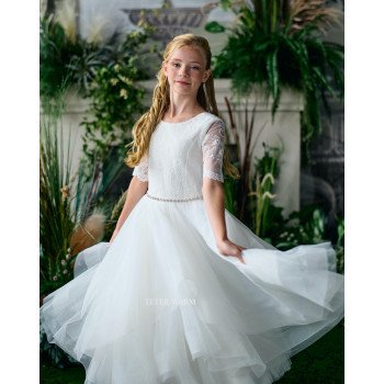 TETER WARM IVORY HANDMADE FIRST HOLY COMMUNION DRESS STYLE FR06N