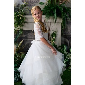 TETER WARM IVORY HANDMADE FIRST HOLY COMMUNION DRESS STYLE FR06N