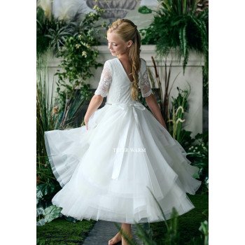 TETER WARM IVORY HANDMADE FIRST HOLY COMMUNION DRESS STYLE FR06N