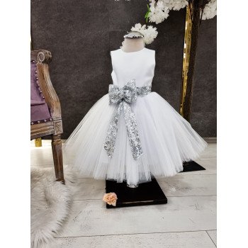 Handmade White/Silver Christening Dress Style ALESHA