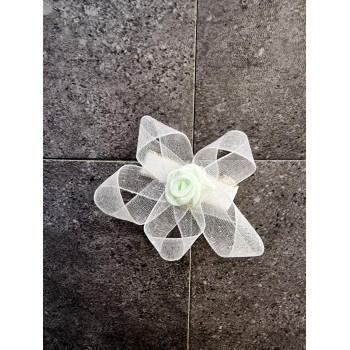 White/Green Handmade Christening Hair Clip Style HP02