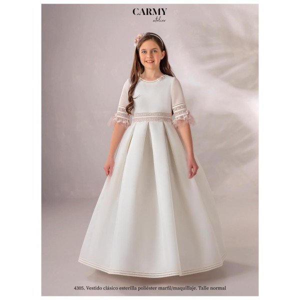CARMY HANDMADE IVORY/PINK UNIQUE FIRST HOLY COMMUNION DRESS STYLE 4305 EP