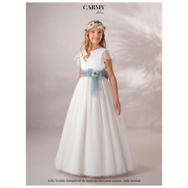 Carmy Ivory/Blue First Holy Communion Dress Style 4105 Carmy Ivory/Blue First Holy Communion Dress Style 4105