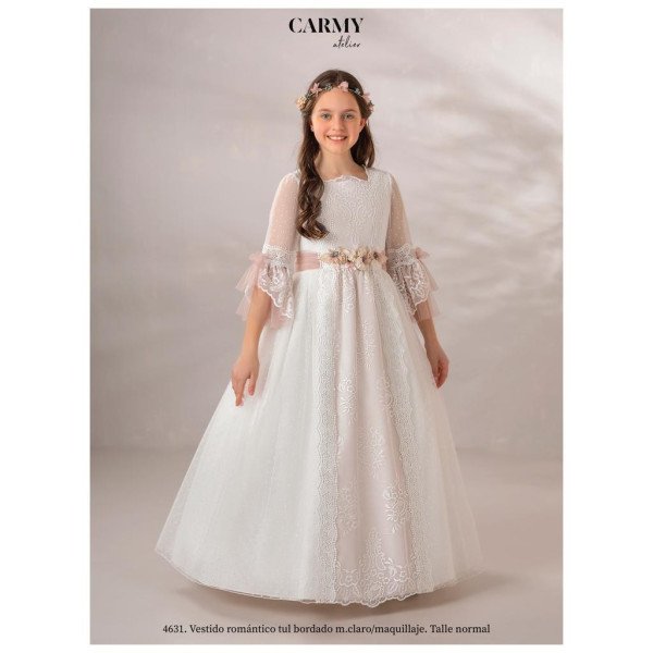 CARMY HANDMADE IVORY/PINK UNIQUE FIRST HOLY COMMUNION DRESS STYLE 4631 CARMY HANDMADE IVORY/PINK UNIQUE FIRST HOLY COMMUNION DRESS STYLE 4631