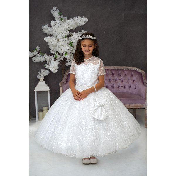 HANDMADE WHITE FIRST HOLY COMMUNION DRESS T-170 HANDMADE WHITE FIRST HOLY COMMUNION DRESS T-170