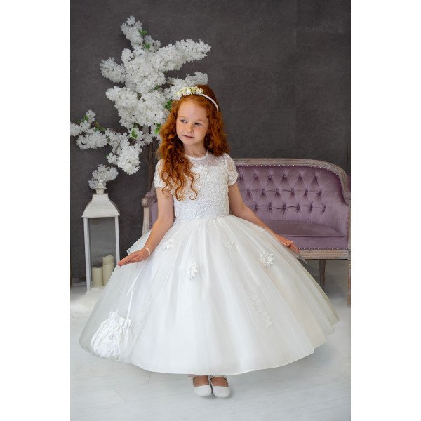 HANDMADE WHITE FIRST HOLY COMMUNION DRESS T-169 HANDMADE WHITE FIRST HOLY COMMUNION DRESS T-169