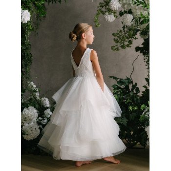 TETER WARM IVORY HANDMADE FIRST HOLY COMMUNION DRESS STYLE GS07