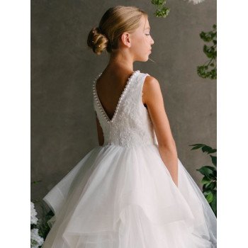 TETER WARM IVORY HANDMADE FIRST HOLY COMMUNION DRESS STYLE GS07