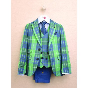 One Varones Green Chequered First Holy Communion/Special Occasion Waistcoat Style 10-10024 85