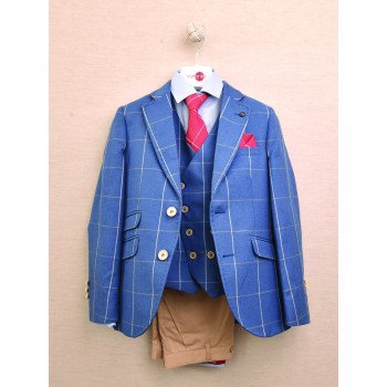 One Varones Navy Chequered First Holy Communion Jacket Style 10-04083 78