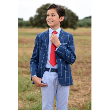 One Varones Navy Chequered First Holy Communion Jacket Style 10-04083 78