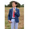 One Varones Navy Chequered First Holy Communion Jacket Style 10-04083 78