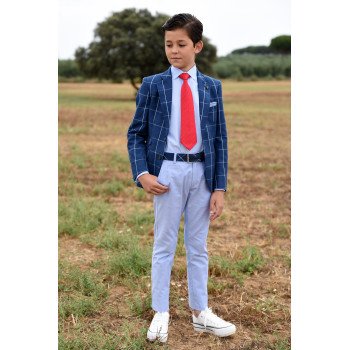 One Varones Navy Chequered First Holy Communion Jacket Style 10-04083 78