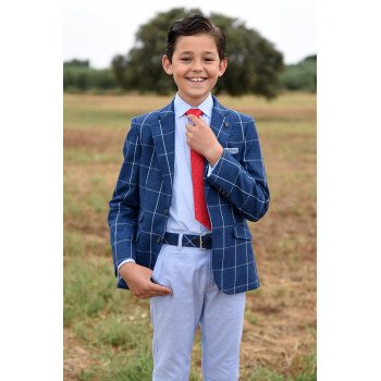 One Varones Navy Chequered First Holy Communion Jacket Style 10-04083 78