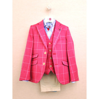 One Varones Red Chequered First Holy Communion Jacket Style 10-04083 40