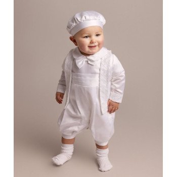 3 Piece White Baby Boy Christening Romper Style LIAM