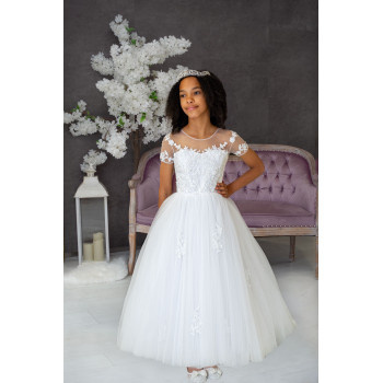 WHITE HANDMADE FIRST HOLY COMMUNION DRESS STYLE VICKY MCH
