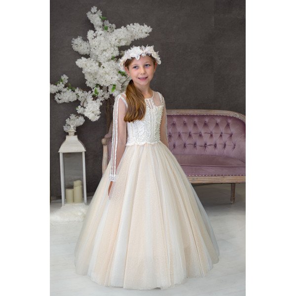 Handmade Ivory/Peach First Holy Communion Dress Style MACI MCH Handmade Ivory/Peach First Holy Communion Dress Style MACI MCH