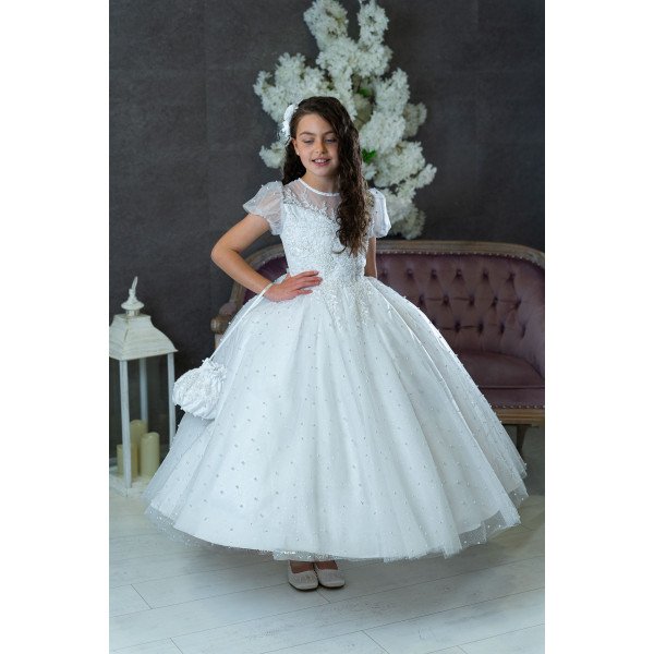 HANDMADE WHITE FIRST HOLY COMMUNION DRESS T-262 HANDMADE WHITE FIRST HOLY COMMUNION DRESS T-262