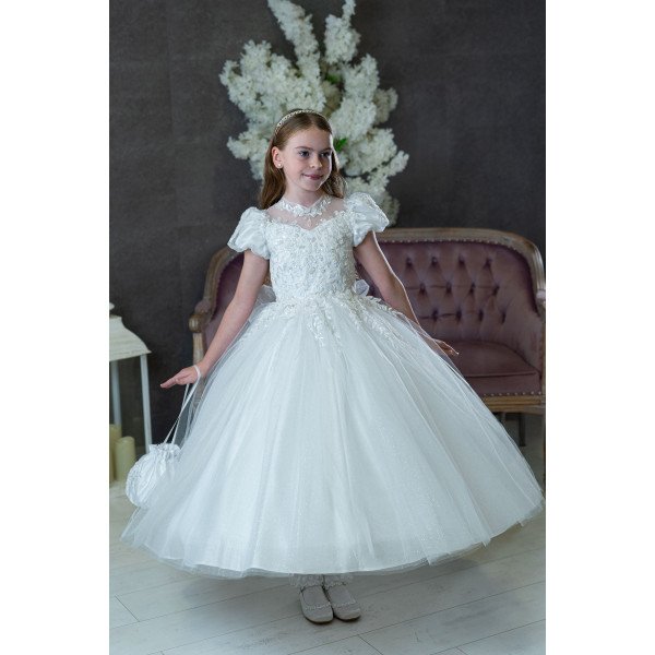 HANDMADE WHITE FIRST HOLY COMMUNION DRESS T-266 HANDMADE WHITE FIRST HOLY COMMUNION DRESS T-266