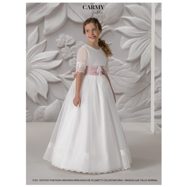 CARMY HANDMADE IVORY/PINK UNIQUE FIRST HOLY COMMUNION DRESS STYLE 5103 CARMY HANDMADE IVORY/PINK UNIQUE FIRST HOLY COMMUNION DRESS STYLE 5103