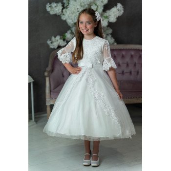 PAULA'S COMMUNION WHITE TEA-LENGTH FIRST HOLY COMMUNION DRESS STYLE PJ-32