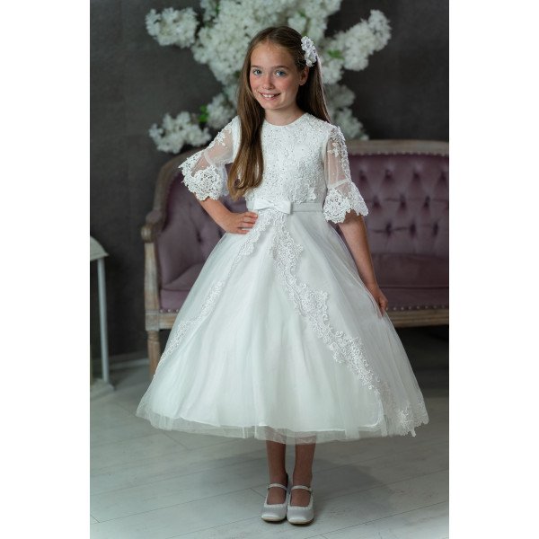 PAULA'S COMMUNION WHITE TEA-LENGTH FIRST HOLY COMMUNION DRESS STYLE PJ-32 PAULA'S COMMUNION WHITE TEA-LENGTH FIRST HOLY COMMUNION DRESS STYLE PJ-32