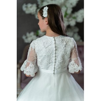 PAULA'S COMMUNION WHITE TEA-LENGTH FIRST HOLY COMMUNION DRESS STYLE PJ-32