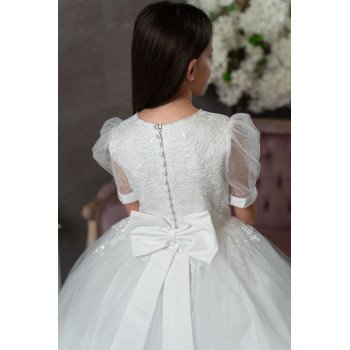 PAULA'S COMMUNION WHITE TEA-LENGTH FIRST HOLY COMMUNION DRESS STYLE PJ-51