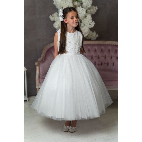 JOAN CALABRESE WHITE TEA-LENGTH FIRST HOLY COMMUNION DRESS STYLE PJ-18 JOAN CALABRESE WHITE TEA-LENGTH FIRST HOLY COMMUNION DRESS STYLE PJ-18