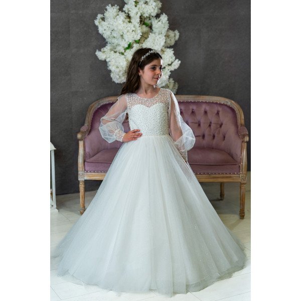Ivory Long Sleeves First Holy Communion Dress