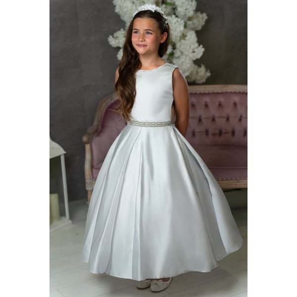 White Satin Tea-Length First Holy Communion Dress White Satin Tea-Length First Holy Communion Dress
