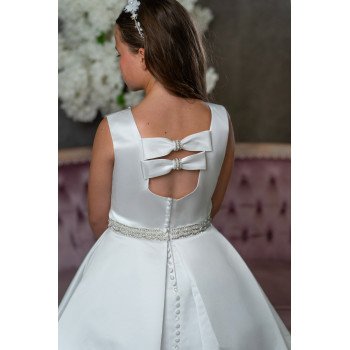 White Satin Tea-Length First Holy Communion Dress 