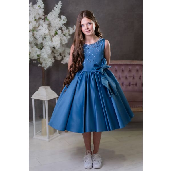 Maluve Confirmation Dress with Bow and Beaded Colar Style EF 38