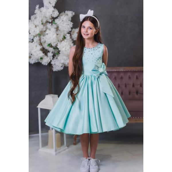 Mint Confirmation Dress with Bow and Beaded Colar Style EF 38