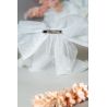 White Tulle Communion Hair Bow with Pearls Sky