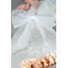 White Tulle Communion Hair Bow with Pearls Sky